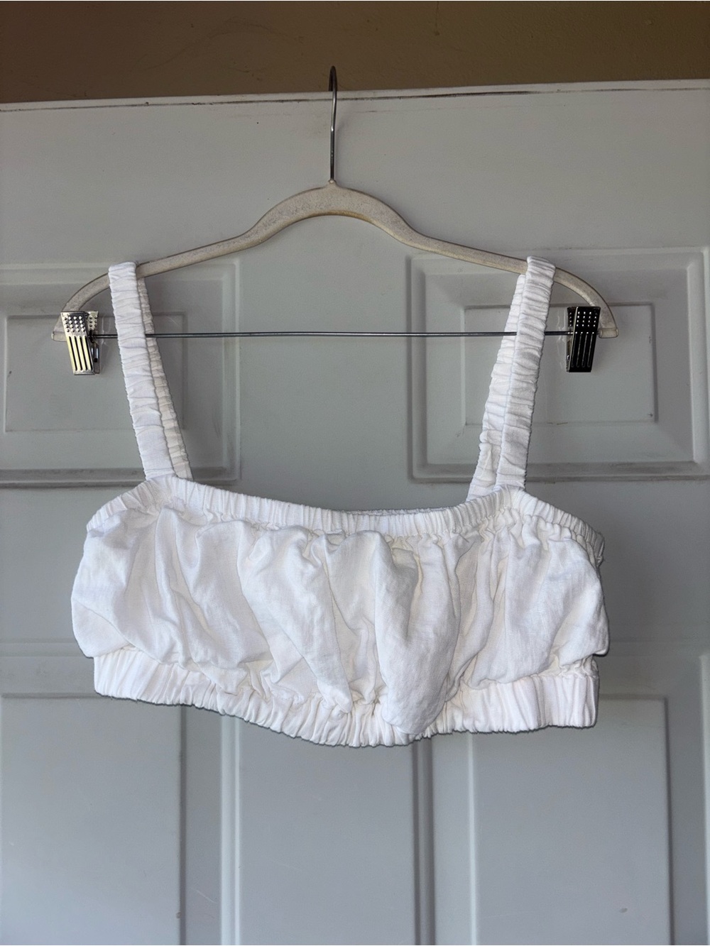 DISSH White Ruched Cropped Tank Top